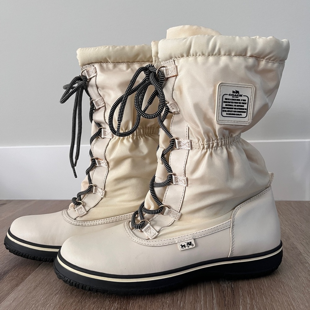 Coach Cream Winter Boots with Black Details